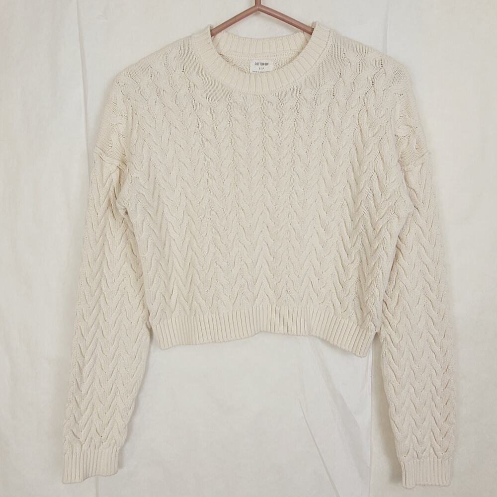 Cotton On ivory cable knit cropped sweater Small Minimal Soft Girl Fisherman